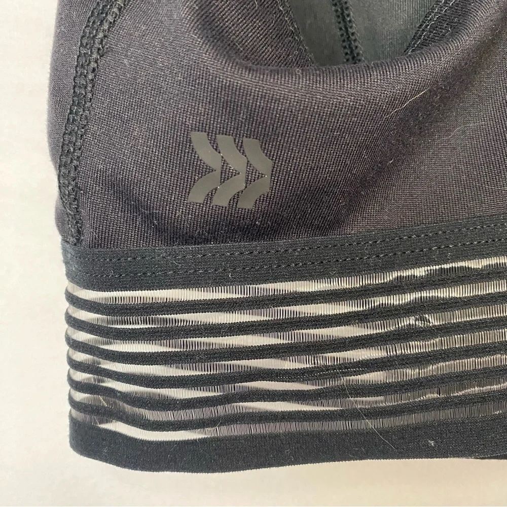 All in Motion Black Racerback Sports Bra Padded Striped Mesh Cutout S